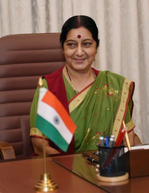 New Delhi: Sushma Swaraj takes charge as the Minister of External Affairs at South Block in New Delhi on Wednesday. PTI Photo by Atul Yadav(PTI5_28_2014_000014B)